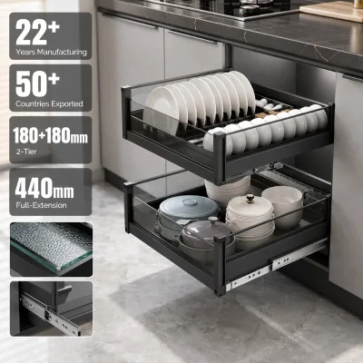 Kitchen Pull Out Drawer Dish Rack Stainless Steel Cabinet Organizer Basket