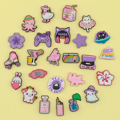 Wholesale Supplier of Custom Pink Purple Charms Bulk Cute 2D Cartoon Game Cat Shoe Decorations