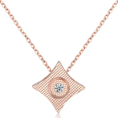 Ehao Jewelry 18k Gold Au750 Natural 5 Points Diamond Office/Career Ladies Rose Gold Pendant Gift
