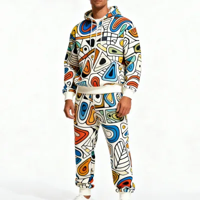 Doger Custom Unisex Tracksuits Full All Over Dtg Print Zip Hooded Casual Streetwear Staked Vintage Flared Sweatpants Set