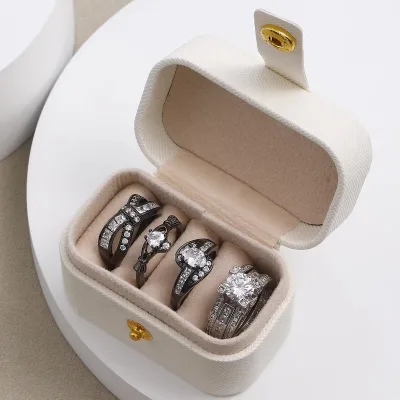 4pc White Zircon Ring Set with Jewelry Box Jewelry Ring for Women