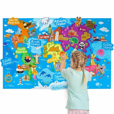 Felt Story Board Set World Map Preschool Learning Board Storytelling Wall Hanging for Toddlers Kids Montessori Toys Felt Board