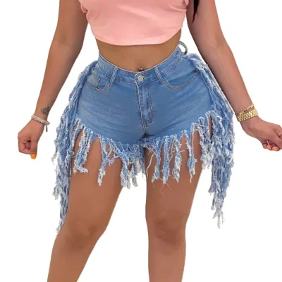 2024 Hot Sale Ladies Summer High Waist Short Jeans Tassels Classical Women Denim Shorts Short Denim Trousers
