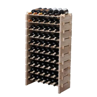 Wholesale 60 Bottles Stackable Solid Wood Stackable Storage Wooden Wine Rack Wine Cabinet