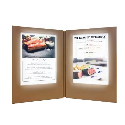 High Quality Brown Illuminated Menu Holders Led Backlit Menu Book Double Sided led backlit Menu Board for Bar Hotel