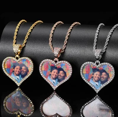 Custom Iced Out Heart Memory Pendants Necklace Hip Hop Custom Photo Locket Picture Pendant Photo Pendant With Picture