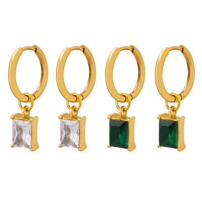 Designer Geometric Green White Zircon Earrings Exaggerated Hot Stainless Steel Earrings