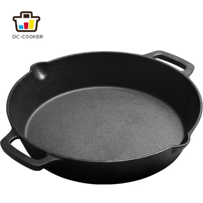 Tableware Preseasoned Fry Pan Two Ear Pan Cast Iron Paella Pan 26cm 30cm Matte Black Skillet Home Restaurant Cookware