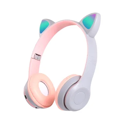 Over-Ear Wireless Stereo Headset with Cat Ears Luminous Foldable Gaming Headphones Waterproof Mobile Phone Use