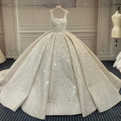 Customized New Large Skirt Elegant Princess Dress Wedding Dress Satin Shiny Sequin Rhinestone Puffy Skirt Vestido De Novia