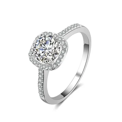 Classic Round Square Shiny Zircon Ring for Women Wedding Engagement Ring Bridal Jewelry