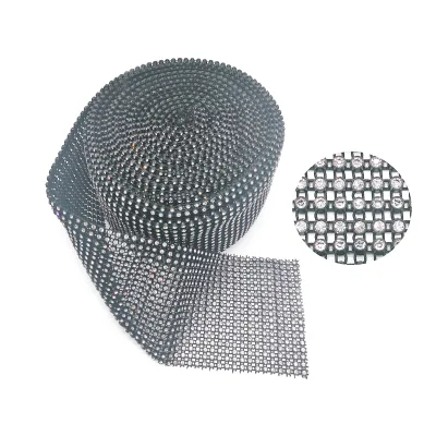 Wholesale Black Plastic Rhinestone Mesh 18 Row Stretch Elastic Rhinestone Banding Crystal Rhinestone Trimming Roll