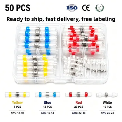 Cross-border Wholesale 50-Piece Kit Solder Terminals Solder Connectors Heat-Shrink Tubing Solder Sleeves Heat-Shrink
