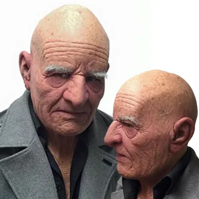 Premium Durable Reusable Realistic Latex Bald Old Man Full Head Halloween Party Cosplay Performance Costume Mask