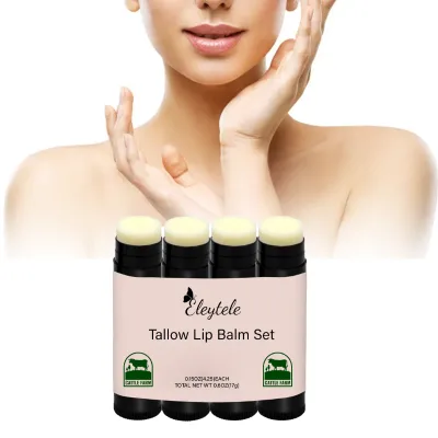 Custom Tallow Moisturizing Lip Balm Custom Natural Plumping Lip Gloss Vegan Long Lasting Hydrating Round Tallow Lip Balm Set