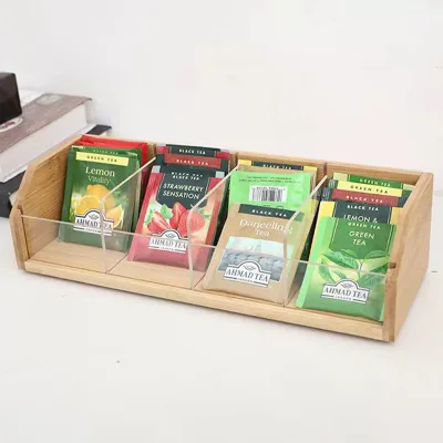 Bamboo Solid Wood Rectangle Storage Box Cross-Border Tea Coffee Bag Organizer Modern Minimalist Office Desk Beverage
