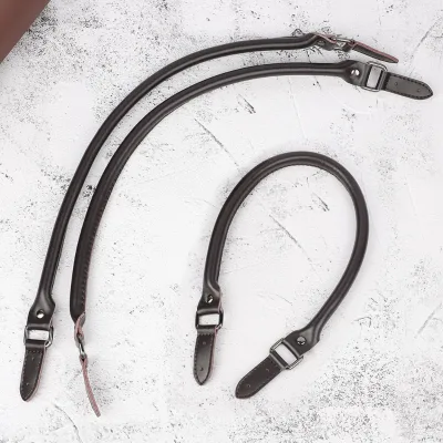 60cm Long Dark Brown Color Split Leather Bag Handle Set with Gun Metal Hardware Bag Straps for Handbag Tote Bag