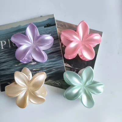 Hot Sale Matte Colorful  Flower Acetate Hair Claw Hairpin Plastic Egg Flower Hair Claw Clips for Women Girls