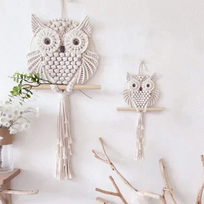 2023 New Customized Handmade Owl Macrame Wall Hanging Macrame Wall Decor Owl Macrame Owl Wall Hanging W1506