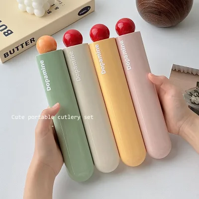 HuaShanQi Portable Minimalist Chopstick Spoon Storage Box Disposable Fruit Pattern Kitchenware Set Stocked Disposable Sets