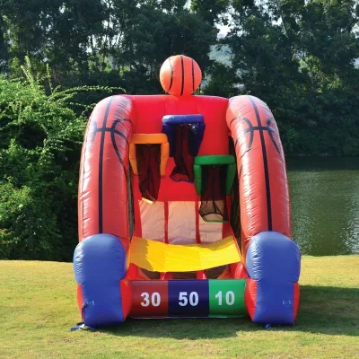 Inflatable Basketball Shootout Game Machine PVC Inflatable Basketball Toss Game with 3 Scoring Hoops Carnival Backyard Party