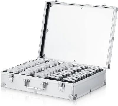 Coin Collection Display Case,Aluminum Coin Storage Box,Storage Organizer Holder,Lighthouse Aluminium Coin Case(Silver,100 Coins)