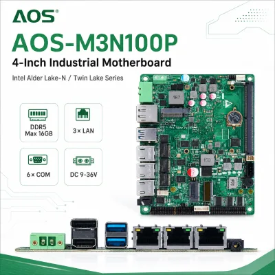 4 Inch Industrial Motherboard Intel N100 N150 I3-N305 DDR5 16GB 3 LAN PoE 6 COM M.2 NVMe DC 9-36V Embedded SBC
