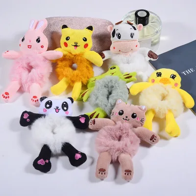 Fashion Kawaii Stuffed Cartoon Frog Cat Hair Tie Kids' Plush Animal Scrunchie Elastic Hair Band Accessories Ponytail Hair Rope