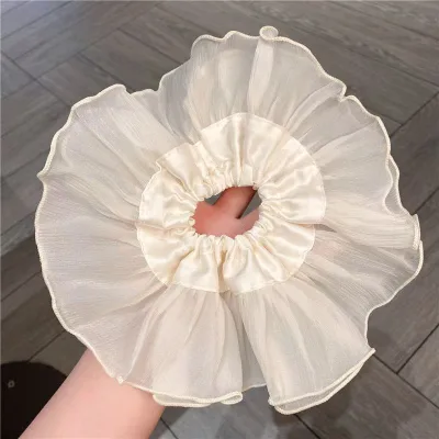Oversized Black Double-layer Hair Ring Rope Ponytail Elastic Ruffled Edges Solid Color Large Intestine Custom Hair Scrunchie