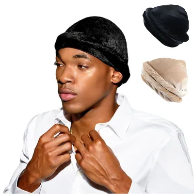Wholesale Silky Satin Lined Ez Pz Turban Men Velvet Headwrap Long Braids Band