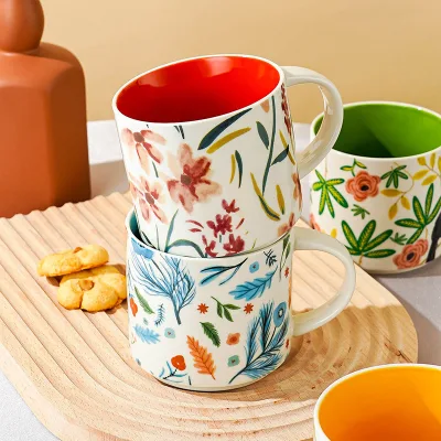 Drop-shipping Creative Trend Floral Porcelain Large Capacity Mug Office Coffee Breakfast Use Hot Beverage Screen Printing