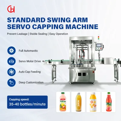 High Speed Swing Arm Servo Bottle Capper Machine with Cap Sorting Feeding and Missing Cap Detection Option