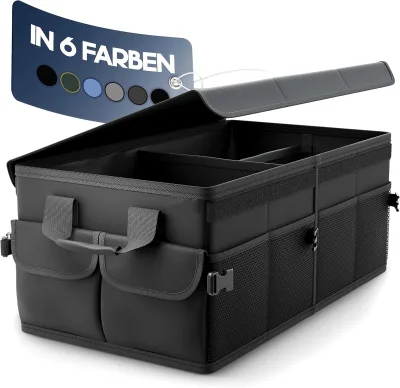Premium Car Boot Organiser with Lid Stable & Non-Slip - Foldable Car Boot Bag Large with Double Shelves