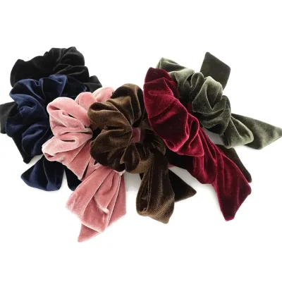 Custom Color Winter Velvet Bow Knot Scrunchies Falling Tail Hair Tie Scrunchy Hair Accessories