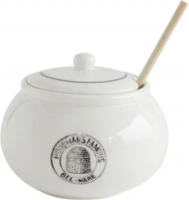 Ceramic Honey Pot  Honey Pot With Wood Dipper and Lid, White Stoneware