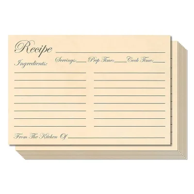 Custom Double Sides Kraft Paper Kitchen Cookhouse  Recipe Note Cards with Elegant Minimalistic Design