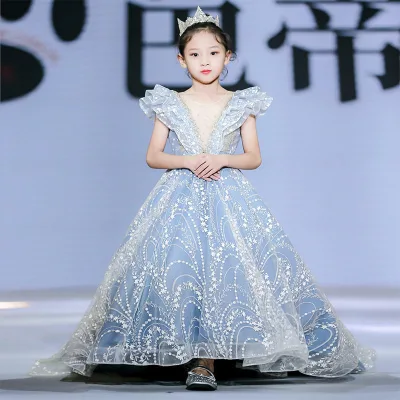 dream young lady Runway wedding Dress High-End Princess Gown Pleat Piano-Performance dress
