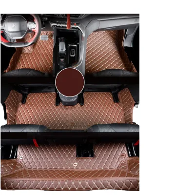 Custom 4pc Full Set 10mm Thick Luxury Leather Car Floor Mats for Peugeot 5008 II 2017-2020 7 Seats 3 Rows Interior Foot Mat