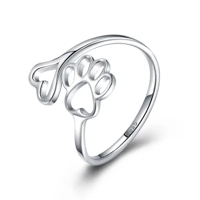 925 Sterling Silver Cat Dog Paw Print Ring Pet Animal Jewelry for Pet Loving Friends & Families