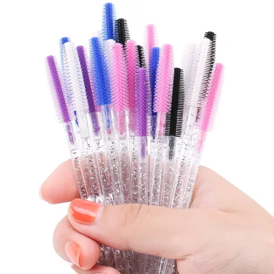 Professional Soft Silicone Mascara Brushes Crystal Stem Eyelash Brushes Eyebrow Makeup Spoolie for Eyelash Extension