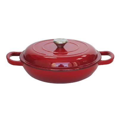 Wholesale Price Cast Iron Enamel Seafood Pot 26cm Shallow Casserole Pan With Lid Compatible All Stovetops OEM and ODM