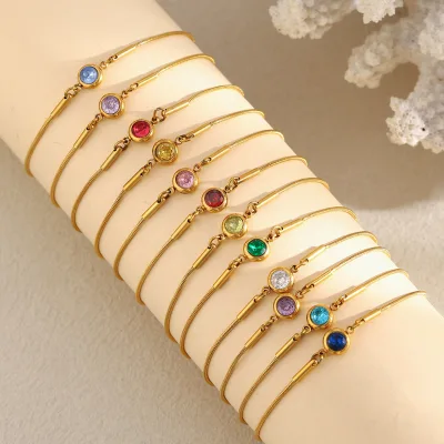 Dreamidea Gold - Plated Stainless Steel Bracelets Set With Colorful Gemstones Vibrant And Versatile