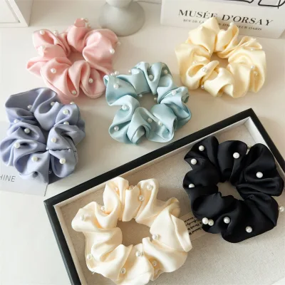Korean-inspired Hair Accessories for Girls New Design Yellow Solid Satin Fabric Pearl Hair Hoop Headwear Sweet Simple Hair