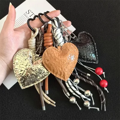 HECION 2026 PU Leather Heart Keychain Creative Charm Bag Pendant Fashion Accessory Backpack Decoration Gift for Women Girls