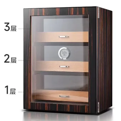 Large Capacity Three-Layer Cigar Humidor Luxury Ebony Grain Smoke Box Lacquer Piano Paint Cedar Wood Humidifier Gift Box