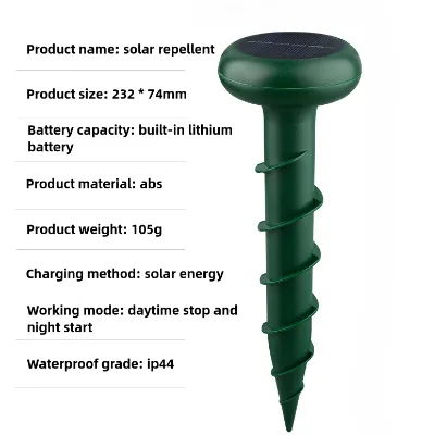 Hot Sale Solar Powered Smart Snake Repeller ABS Outdoor Waterproof Eco-Friendly Columnar Sonic Deterrent Spikes Solid