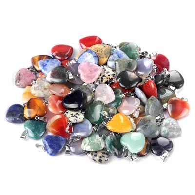 Natural Crystal Agate Semi-precious 20mm Pendant Necklace Love Heart Healing Chakra Reiki Pointed Pendant Necklace