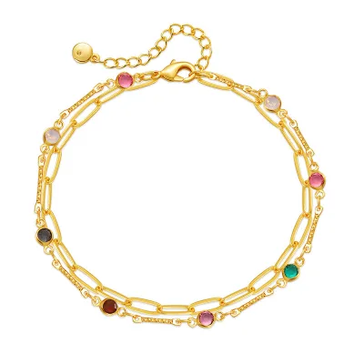 Golden Multi-Layer Minimalist Ins-Style Chain Fashion Ol European-Style Anklet Brass Plated Gold Color-Preserving Small Jewelry