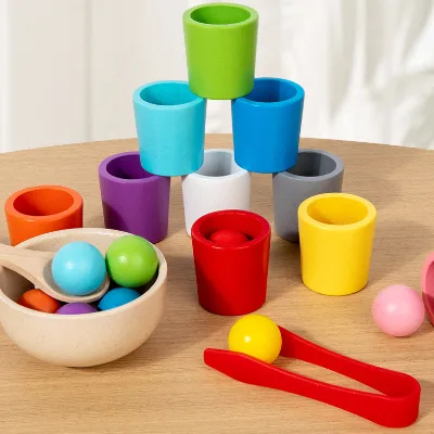 Hot Selling Educational Toy Wooden Classification Beads Color Cognitive Toy Clamping Bead Game for Kids