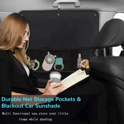 Universal With Mesh Pocket Storage Car Curtain Sunshade Automobile Heat Insulation Sun Visor Suction Cup Type Light Blocking